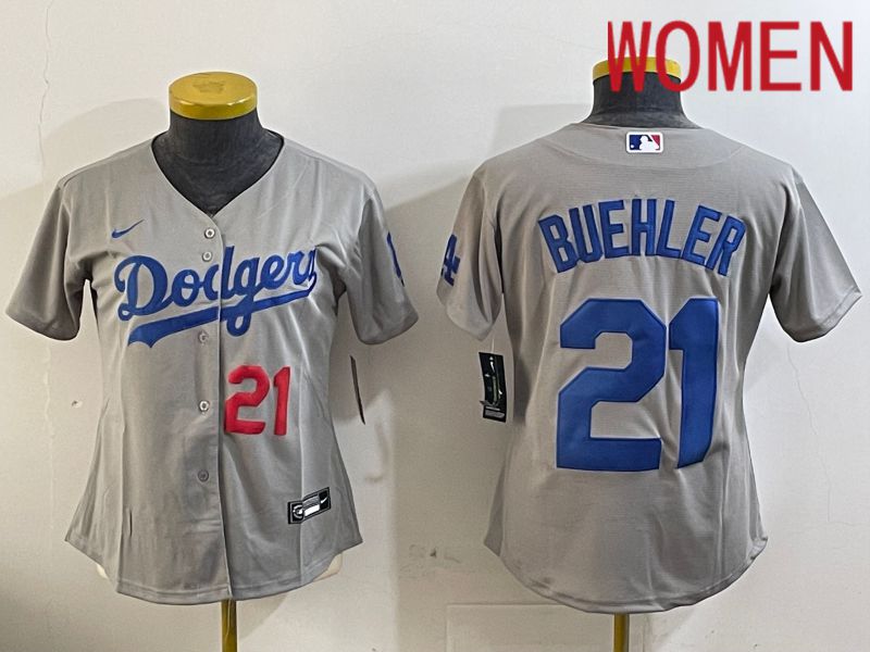 Women Los Angeles Dodgers 21 Buehler Grey Game 2024 Nike MLB Jersey style 11213